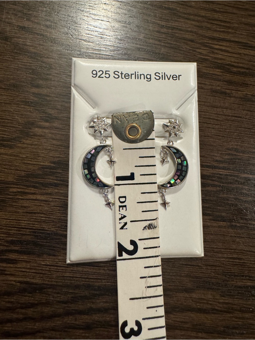 Sterling Silver Celestial Moon Star Mother of Pearl Inlay Drop Earrings Abalone - Picture 9 of 9